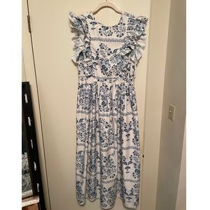 Pink Ripple Blue Floral Maxi Dress